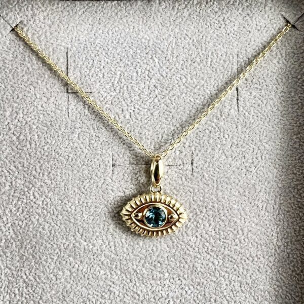 NeverNOT 9kt Yellow Gold "Life In Color" Blue Topaz Eye Pendant Necklace 16.5''