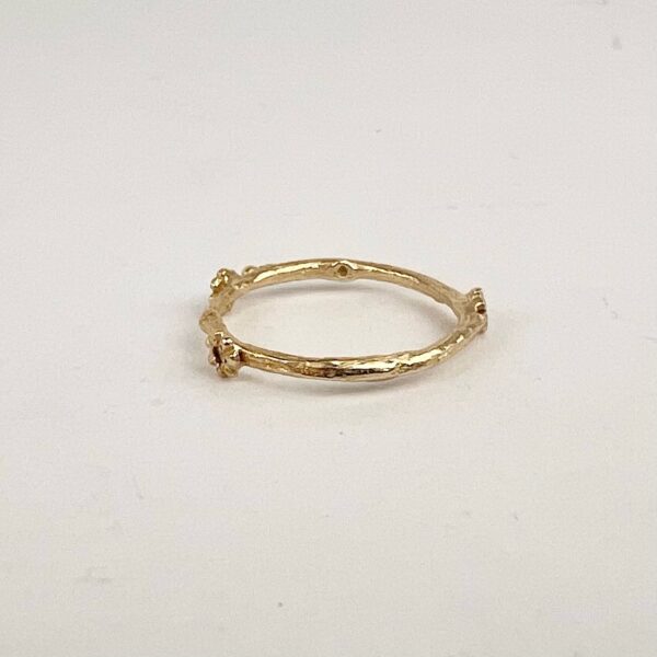 Sofia Kaman 14k Yellow Gold 3 Diamond Daisy Twig Texture Stacking Ring 7'' - Image 6