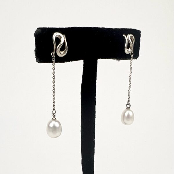 Tiffany and Co Elsa Peretti 925 Wave Pearl Drop Stud Earrings - Image 3