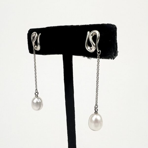 Tiffany and Co Elsa Peretti 925 Wave Pearl Drop Stud Earrings - Image 4