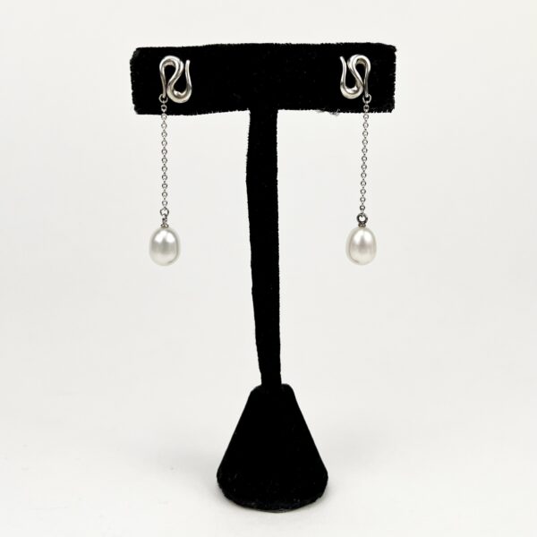 Tiffany and Co Elsa Peretti 925 Wave Pearl Drop Stud Earrings