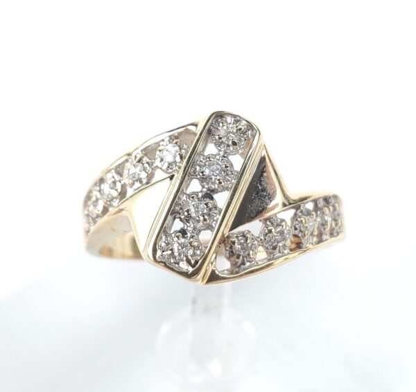 10k Multi-Tone Gold Natural Round Diamond Bypass Style Band Ring 7.25'' - Image 3