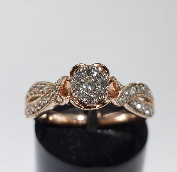 10k Rose Gold Diamond Split Shank Heart Engagement Cluster Illusion Setting Ring - Image 3