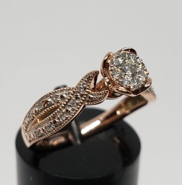 10k Rose Gold Diamond Split Shank Heart Engagement Cluster Illusion Setting Ring - Image 4