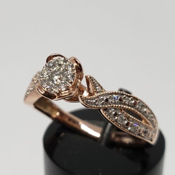 10k Rose Gold Diamond Split Shank Heart Engagement Cluster Illusion Setting Ring - Image 5