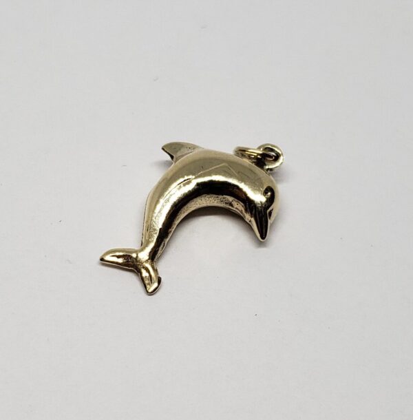 10k Yellow Gold Aquatic Sea Dolphin Nautical Fish Charm Pendant 1'' - Image 3