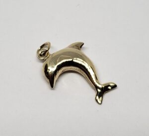 10k Yellow Gold Aquatic Sea Dolphin Nautical Fish Charm Pendant 1''