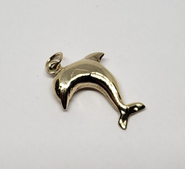 10k Yellow Gold Aquatic Sea Dolphin Nautical Fish Charm Pendant 1''
