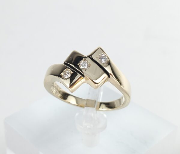 10k Yellow Gold Diamond Curved Stepped Segmented Bypass Band Ring 7'' - Image 4