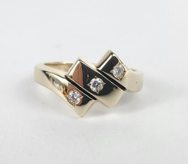 10k Yellow Gold Diamond Curved Stepped Segmented Bypass Band Ring 7'' - Image 5