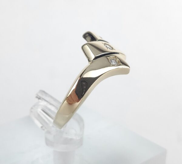 10k Yellow Gold Diamond Curved Stepped Segmented Bypass Band Ring 7'' - Image 6