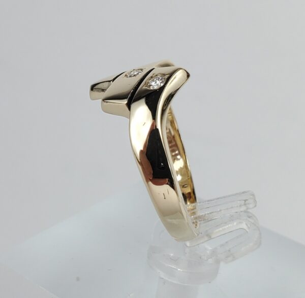 10k Yellow Gold Diamond Curved Stepped Segmented Bypass Band Ring 7'' - Image 7