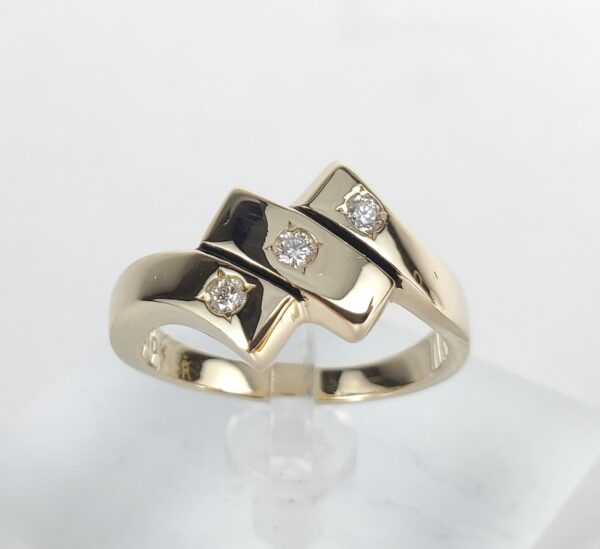 10k Yellow Gold Diamond Curved Stepped Segmented Bypass Band Ring 7''