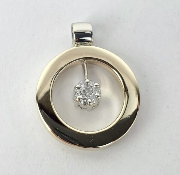 14k Multi-Tone Gold Diamond Florette Concentric Circle Drop Dangle Pendant - Image 3