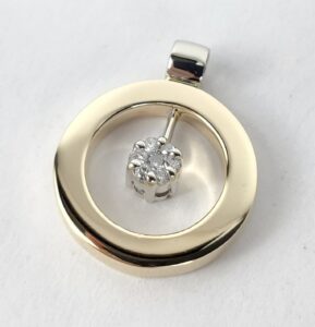 14k Multi-Tone Gold Diamond Florette Concentric Circle Drop Dangle Pendant