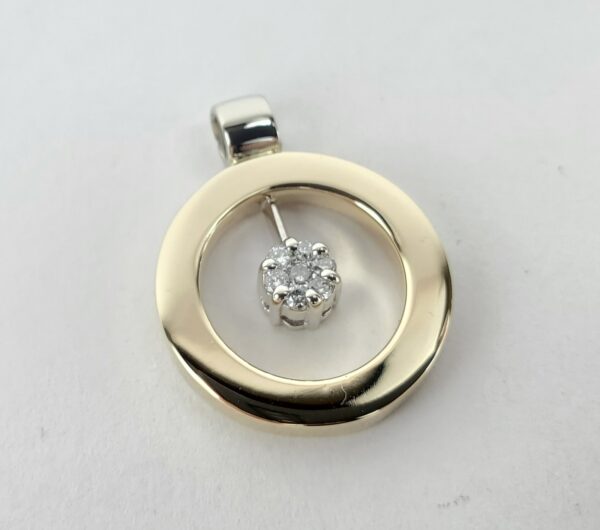 14k Multi-Tone Gold Diamond Florette Concentric Circle Drop Dangle Pendant - Image 4