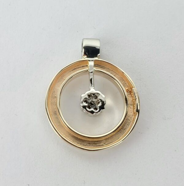 14k Multi-Tone Gold Diamond Florette Concentric Circle Drop Dangle Pendant - Image 5