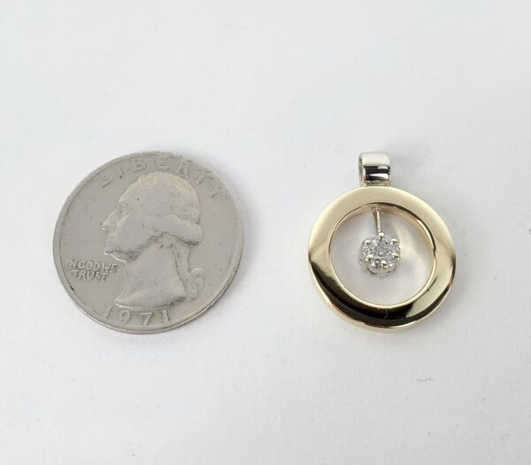 14k Multi-Tone Gold Diamond Florette Concentric Circle Drop Dangle Pendant - Image 7