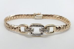 14k Mutli-Tone Gold .18ctw Natural Diamond Cuban Bracelet 6 1/2''