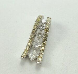 14k White Gold 1.00ctw White & Yellow Diamond Drop Slider Pendant 7/8''