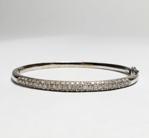 14k White Gold 1.14ctw G/H VS/SI Pave Diamond Hinged Bangle Cuff Bracelet - Image 5