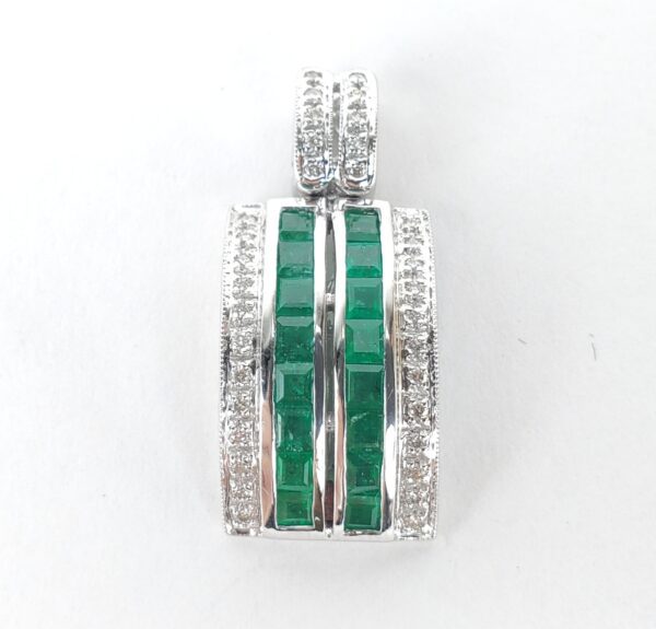 14k White Gold 1.53ctw 1.28ct Natural Emerald Diamond Rectangular Drop Pendant - Image 5