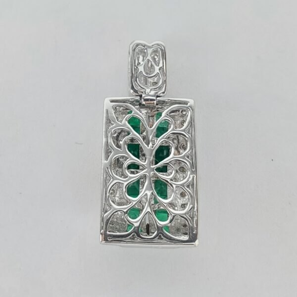 14k White Gold 1.53ctw 1.28ct Natural Emerald Diamond Rectangular Drop Pendant - Image 7