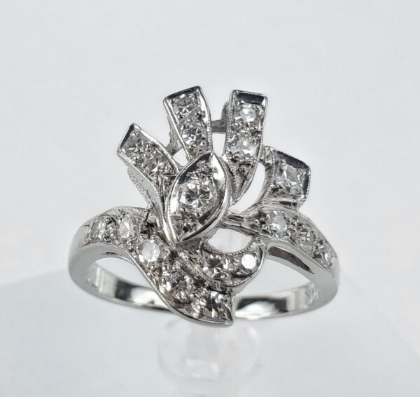 14k White Gold .38ctw Natural Diamond Pave Open Work Scroll Style Ring 6.5'' - Image 3