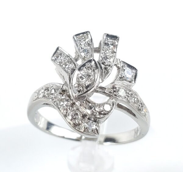 14k White Gold .38ctw Natural Diamond Pave Open Work Scroll Style Ring 6.5'' - Image 4