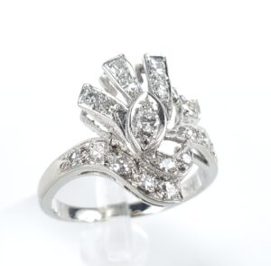 14k White Gold .38ctw Natural Diamond Pave Open Work Scroll Style Ring 6.5''