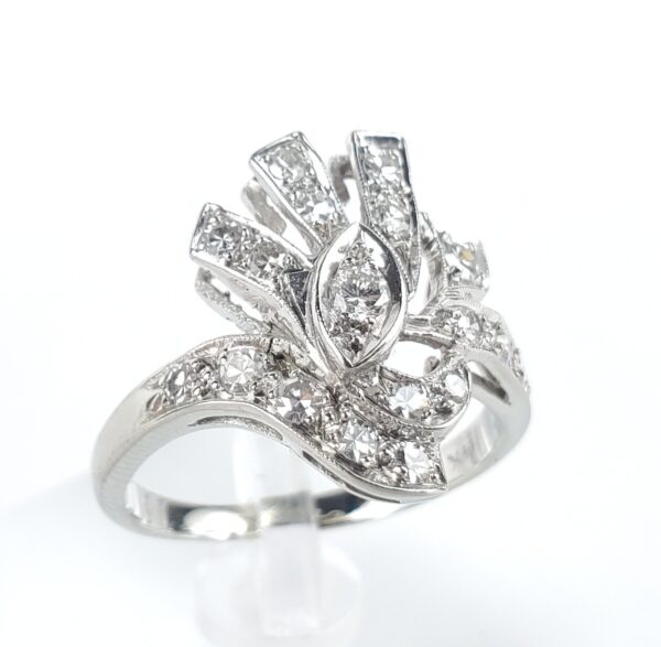 14k White Gold .38ctw Natural Diamond Pave Open Work Scroll Style Ring 6.5''