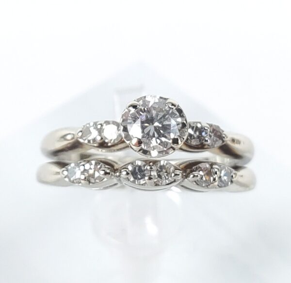 14k White Gold .40ctw Natural Diamond Double Band Engagement Ring 3.5'' - Image 3