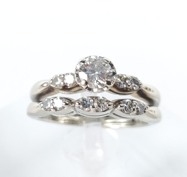 14k White Gold .40ctw Natural Diamond Double Band Engagement Ring 3.5'' - Image 4