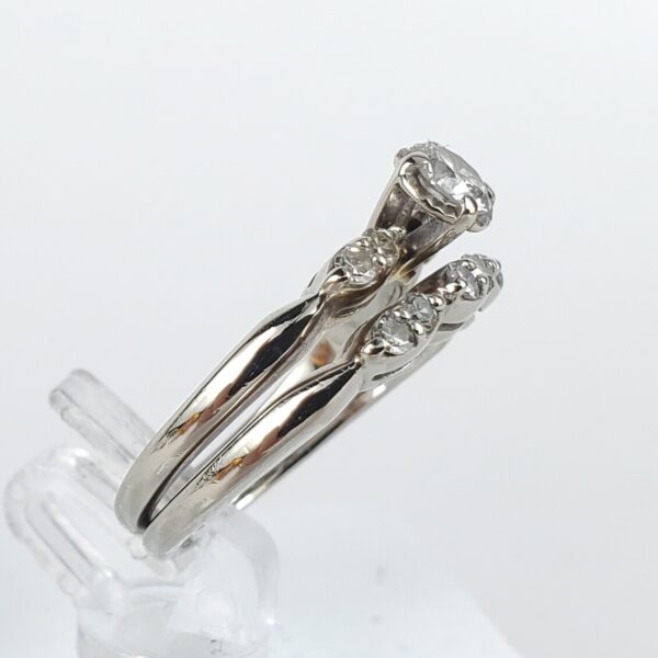 14k White Gold .40ctw Natural Diamond Double Band Engagement Ring 3.5'' - Image 5