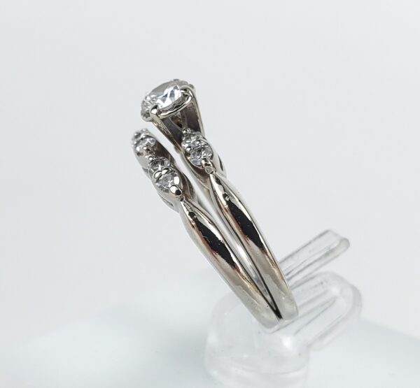 14k White Gold .40ctw Natural Diamond Double Band Engagement Ring 3.5'' - Image 6