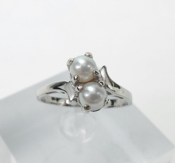 14k White Gold 4.8mm Twin Dual 2 Pearl Bypass Style Band Ring 7.5'' - Image 3