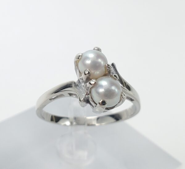14k White Gold 4.8mm Twin Dual 2 Pearl Bypass Style Band Ring 7.5'' - Image 4