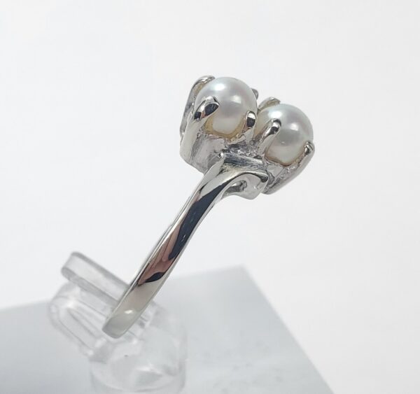14k White Gold 4.8mm Twin Dual 2 Pearl Bypass Style Band Ring 7.5'' - Image 5