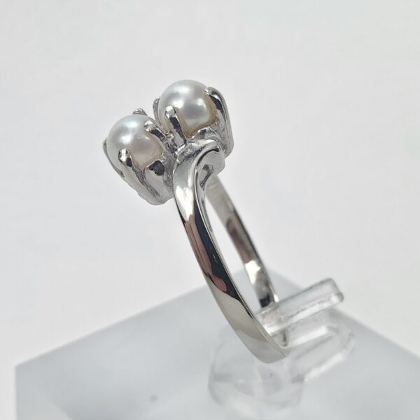 14k White Gold 4.8mm Twin Dual 2 Pearl Bypass Style Band Ring 7.5'' - Image 6