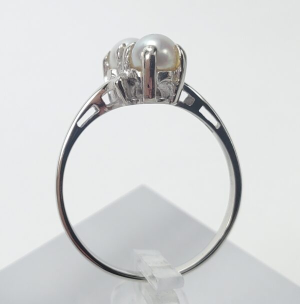 14k White Gold 4.8mm Twin Dual 2 Pearl Bypass Style Band Ring 7.5'' - Image 7