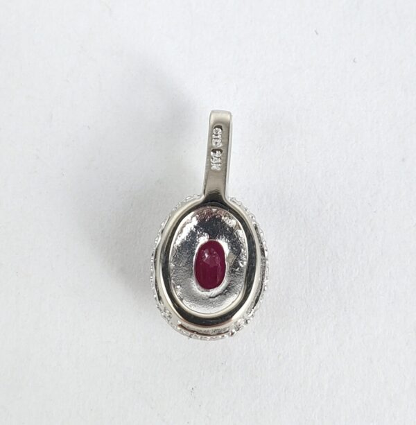 14k White Gold .85ctw Natural Ruby Diamond Oval Halo Drop Pendant 5/8'' - Image 5