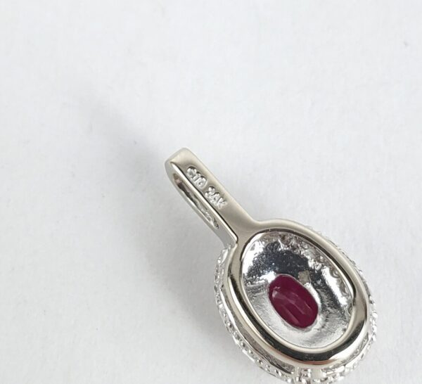 14k White Gold .85ctw Natural Ruby Diamond Oval Halo Drop Pendant 5/8'' - Image 6