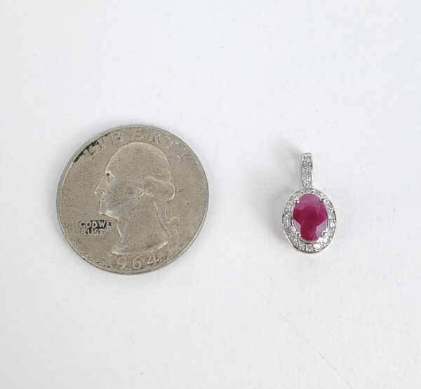 14k White Gold .85ctw Natural Ruby Diamond Oval Halo Drop Pendant 5/8'' - Image 7