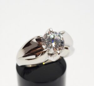 14k White Gold CZ Cubic Zirconia Round Brilliant Mens Unisex Solitaire Ring