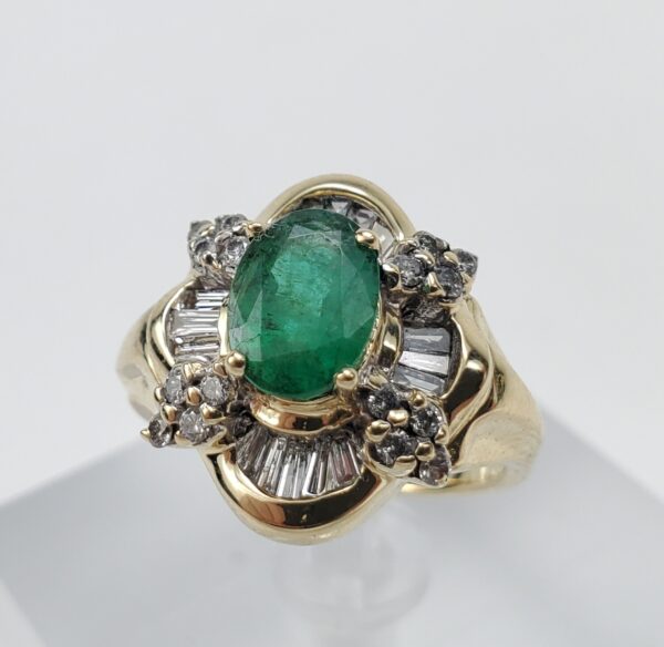14k Yellow Gold 1.58ctw Natural Emerald Diamond Halo Cocktail Ring 4.75'' - Image 3