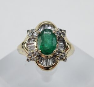 14k Yellow Gold 1.58ctw Natural Emerald Diamond Halo Cocktail Ring 4.75''
