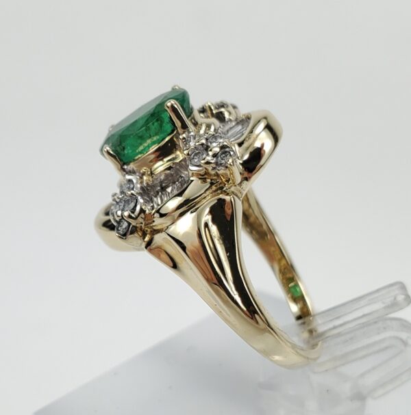 14k Yellow Gold 1.58ctw Natural Emerald Diamond Halo Cocktail Ring 4.75'' - Image 6