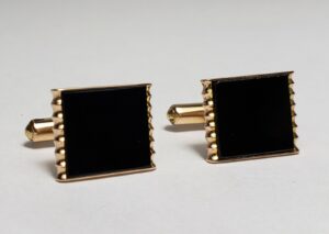14k Yellow Gold Black Onyx Inlay Rectangle Cufflinks