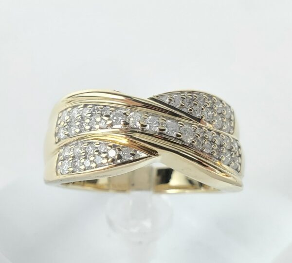 14k Yellow Gold Diamond Crossover Style Pave Band Ring 6.75'' - Image 3