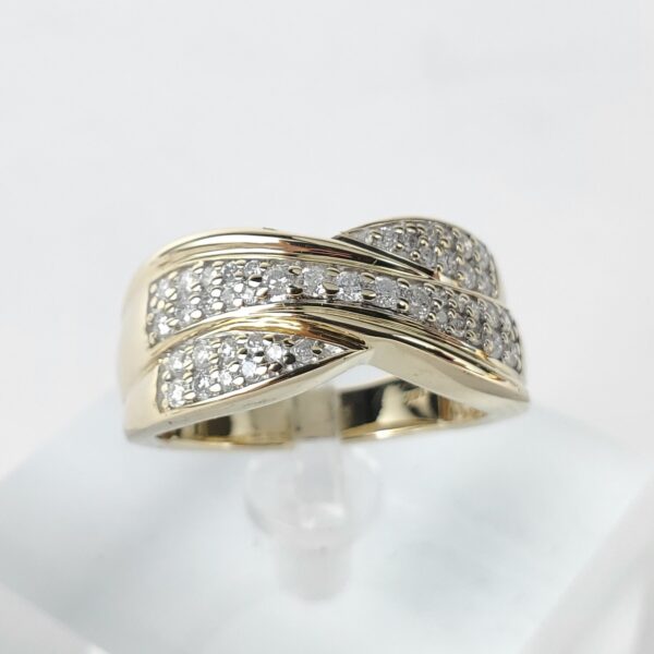 14k Yellow Gold Diamond Crossover Style Pave Band Ring 6.75'' - Image 4